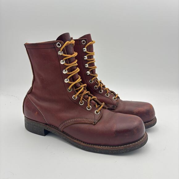 Vintage 70s Red Wing Amber Iron Ranger Steel Toe Combat Boots Men's 8.5 - Picture 1 of 11